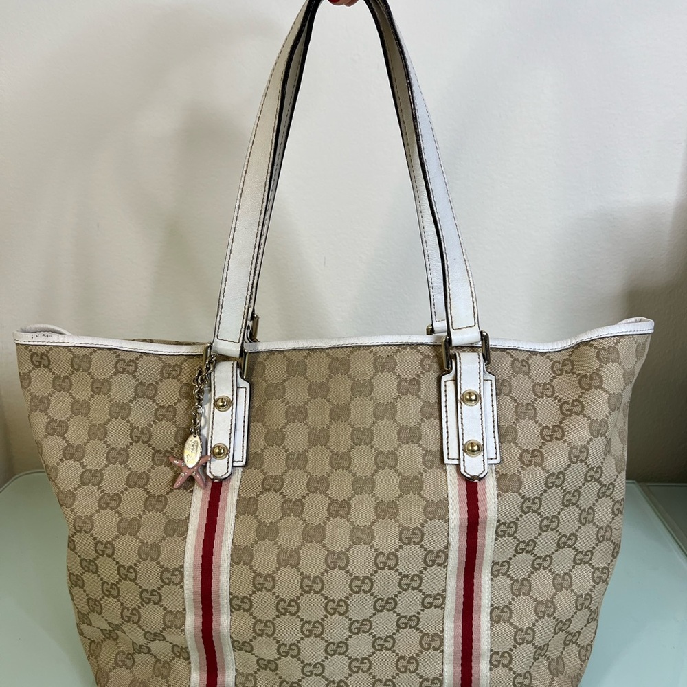 Gucci Beige and Red Tote Bag